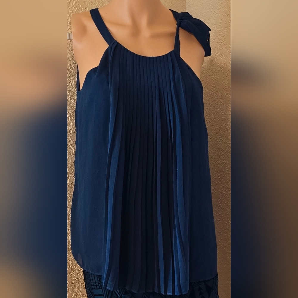 Elegant Navy Blue Pleated Dress